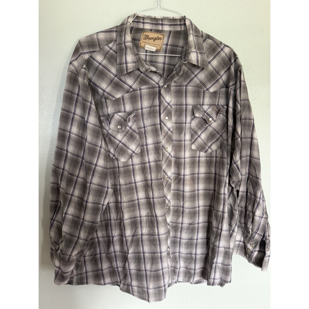Wrangler bushwhacker western shirt muted plaid pearl snap buttons XL cowboy vtg